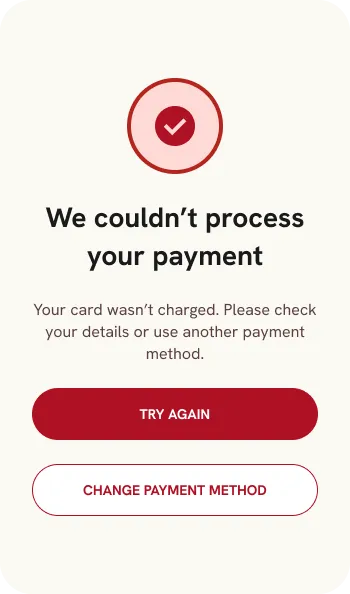 Calabria Market payment failed recovery screen